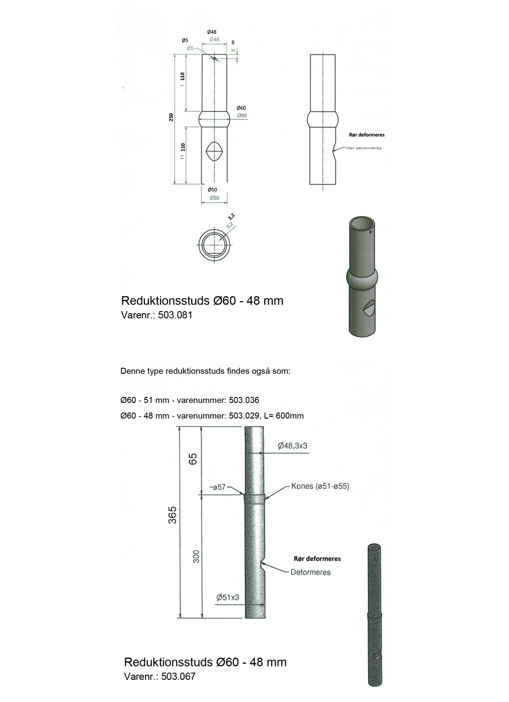 Reduktionsstudser, overgangsbøsninger m.m.