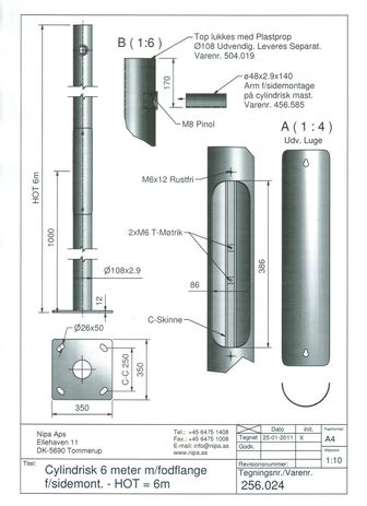 cylindriske master sidemonteret